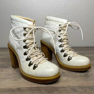 Diesel White Leather Croc Ankle Booties Boots